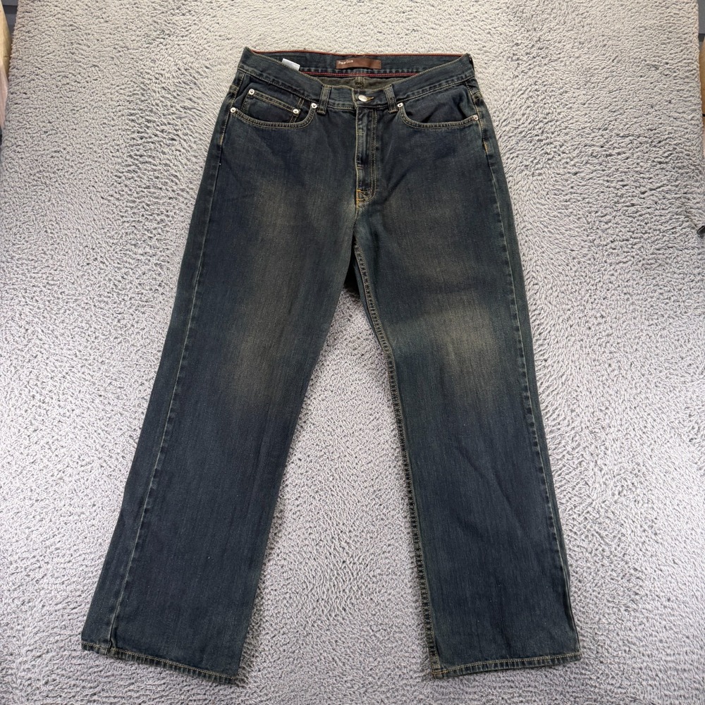 Perry Ellis Jeans Mens 33x30 Blue Cotton Denim Straight Faded Workwear Travel